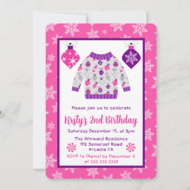 Niedliches Rosa und Lila Weihnachtsjumper Geburtst Einladung