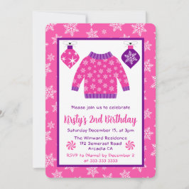 Niedliches Rosa und Lila Weihnachtsjumper Geburtst Einladung