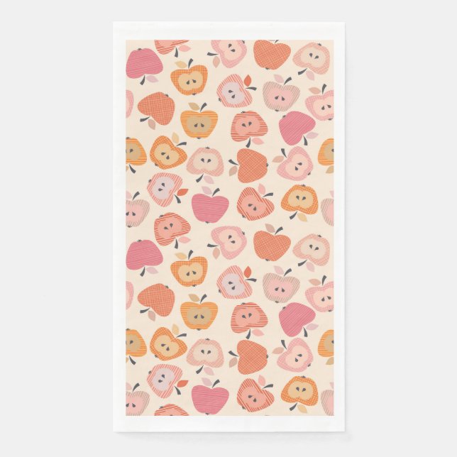 Niedliches rosa und orangefarbenes Apfelmuster Serviette (Vorderseite)