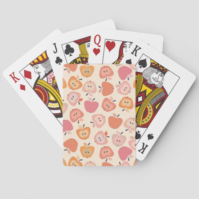 Niedliches rosa und orangefarbenes Apfelmuster Spielkarten (Rückseite)