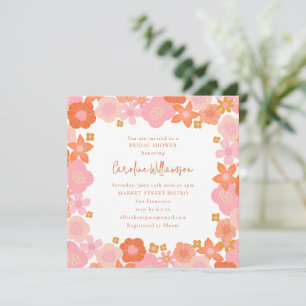 Niedliches Rosa und orangefarbenes Brautparty Einladung