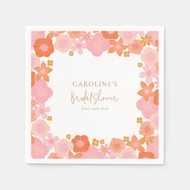 Niedliches Rosa und orangefarbenes Brautparty Serviette (Vorderseite)