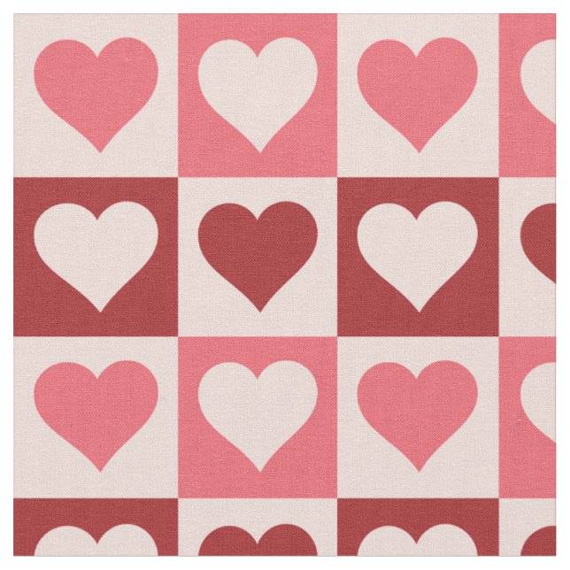 Niedliches rosa und rotes kariertes Herzmuster Stoff (Nahaufnahme)