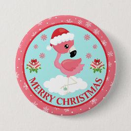 Niedliches Rosa und rotes Weihnachtsfest Flamingo  Button