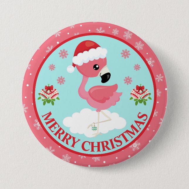 Niedliches Rosa und rotes Weihnachtsfest Flamingo  Button (Vorderseite)