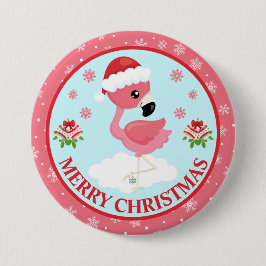 Niedliches Rosa und rotes Weihnachtsfest Flamingo  Button