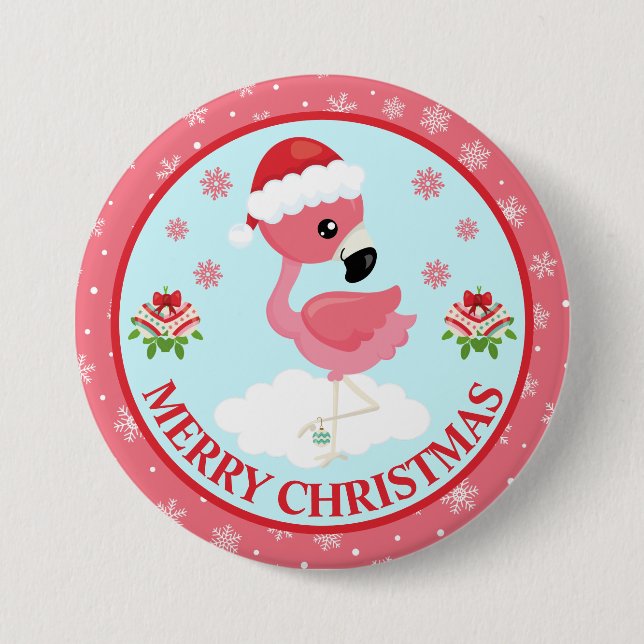 Niedliches Rosa und rotes Weihnachtsfest Flamingo  Button (Vorderseite)