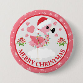 Niedliches Rosa und rotes Weihnachtsfest Flamingo  Button