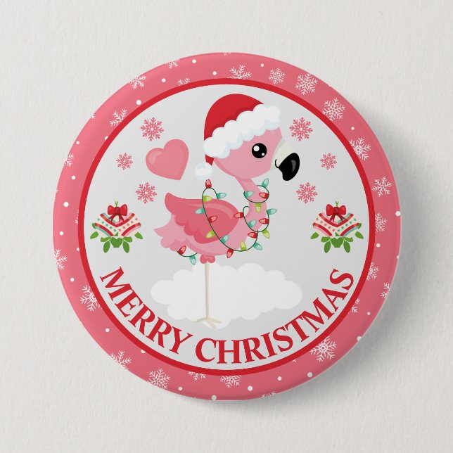 Niedliches Rosa und rotes Weihnachtsfest Flamingo  Button (Vorderseite)
