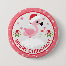 Niedliches Rosa und rotes Weihnachtsfest Flamingo  Button