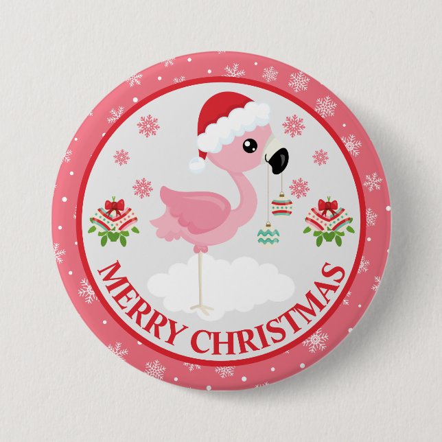 Niedliches Rosa und rotes Weihnachtsfest Flamingo  Button (Vorderseite)