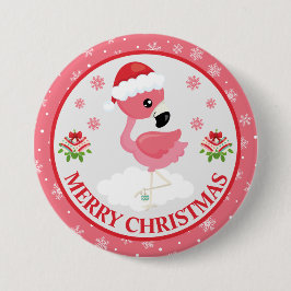 Niedliches Rosa und rotes Weihnachtsfest Flamingo  Button