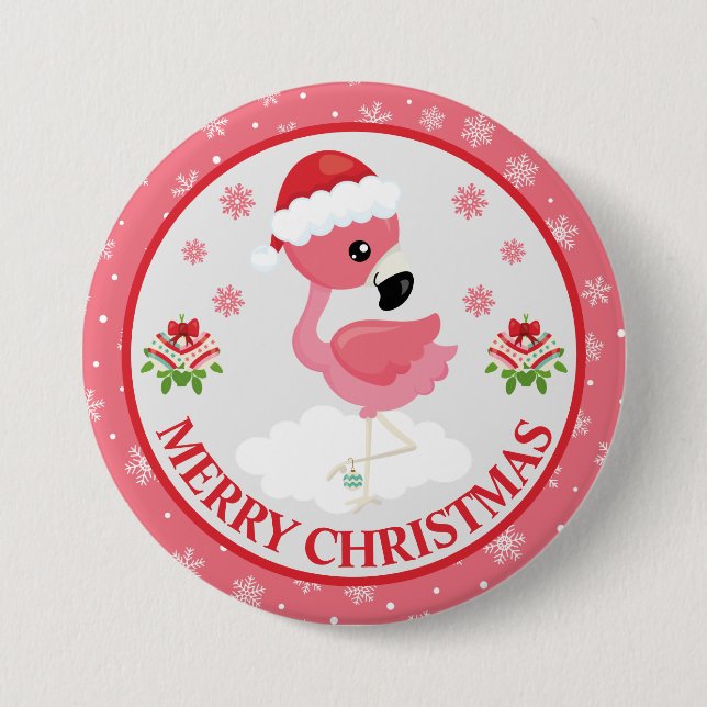 Niedliches Rosa und rotes Weihnachtsfest Flamingo  Button (Vorderseite)