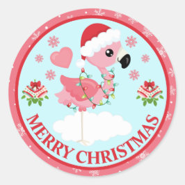 Niedliches Rosa und rotes Weihnachtsfest Flamingo  Runder Aufkleber