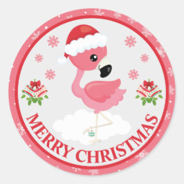 Niedliches Rosa und rotes Weihnachtsfest Flamingo  Runder Aufkleber