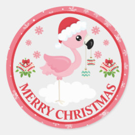 Niedliches Rosa und rotes Weihnachtsfest Flamingo  Runder Aufkleber