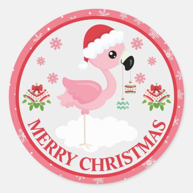 Niedliches Rosa und rotes Weihnachtsfest Flamingo  Runder Aufkleber (Vorderseite)