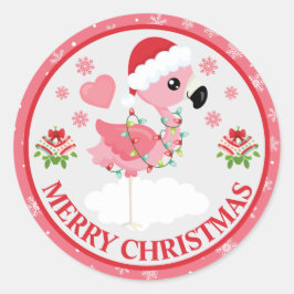 Niedliches Rosa und rotes Weihnachtsfest Flamingo  Runder Aufkleber
