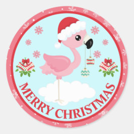 Niedliches Rosa und rotes Weihnachtsfest Flamingo  Runder Aufkleber
