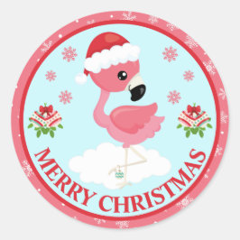 Niedliches Rosa und rotes Weihnachtsfest Flamingo  Runder Aufkleber