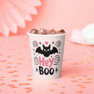 Niedliches Rosa und Schwarzes Boo Bat Halloween-Pa Pappbecher