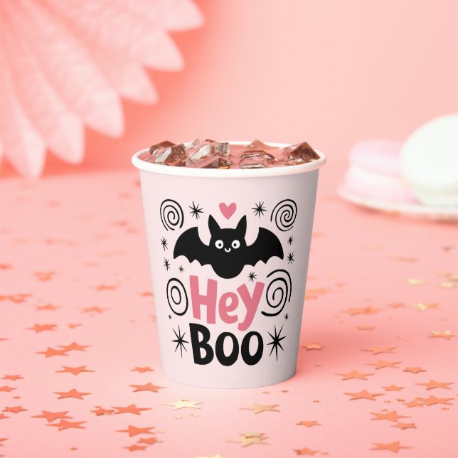 Niedliches Rosa und Schwarzes Boo Bat Halloween-Pa Pappbecher (Insitu)