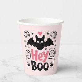 Niedliches Rosa und Schwarzes Boo Bat Halloween-Pa Pappbecher