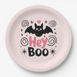 Niedliches Rosa und Schwarzes Boo Bat Halloween-Pa Pappteller