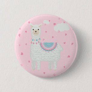 Niedliches Rosa und türkisfarbenes Lama Button