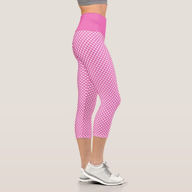 Niedliches Rosa und Weiß Gingham-Muster Capri Leggings (Rechts)