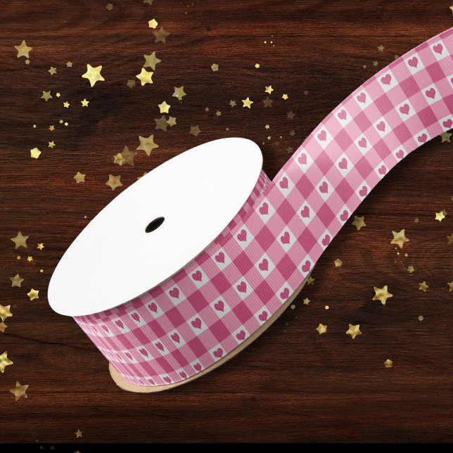 Niedliches Rosa und Weiß Herz Gingham Buffalo Kari Ripsband (Von Creator hochgeladen)
