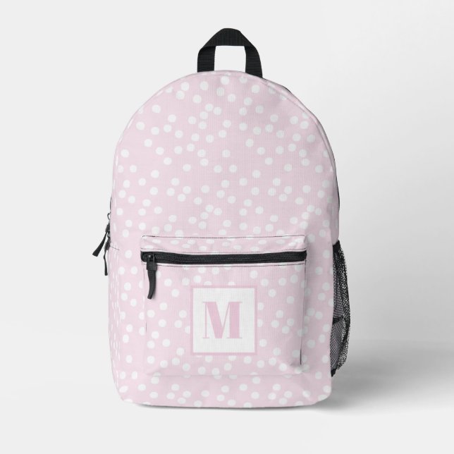 Niedliches Rosa und Weiß Punkte Mit Monogramm Kind Bedruckter Rucksack (Vorderseite)