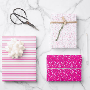 Niedliches Rosa und Weiße Herzen & Streifen Valen Geschenkpapier Set