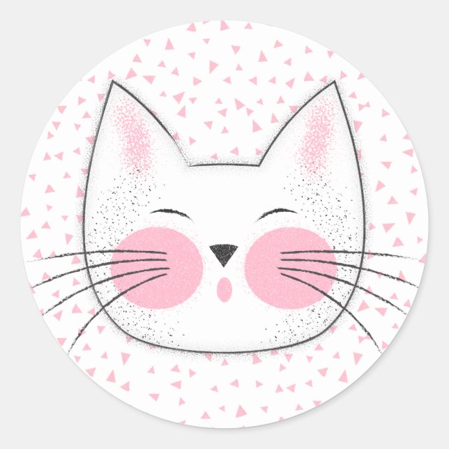 Niedliches Rosa und Weiße Japanische Kitekatze Runder Aufkleber (Vorderseite)