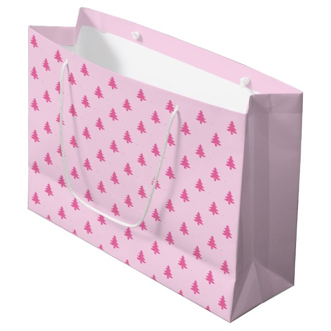 Niedliches, rosa Weihnachtsbaummuster Große Geschenktüte (Vorderseite Schrägansicht)