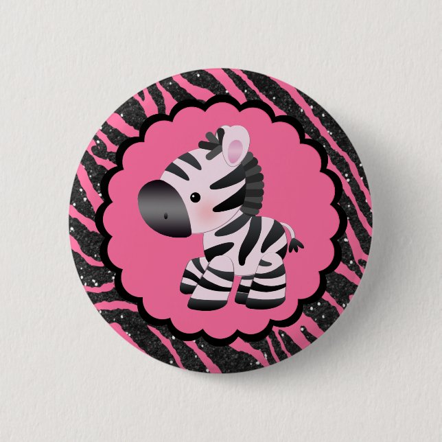 Niedliches Rosa Zebra und Glitzer Tierdruck Button (Vorderseite)