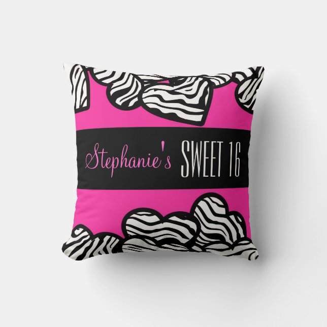 Niedliches rosa Zebraherz Sweet 16 Birthday Kissen (Vorderseite)
