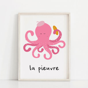 Niedliches rosafarbenes französisches Octopus-Kind Poster