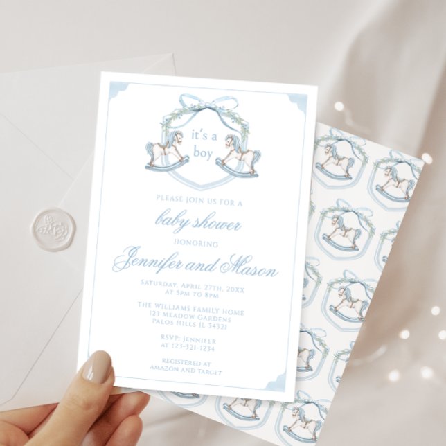 Niedliches Rosenpferd Wappen boho Babydusche Einladung (Von Creator hochgeladen)