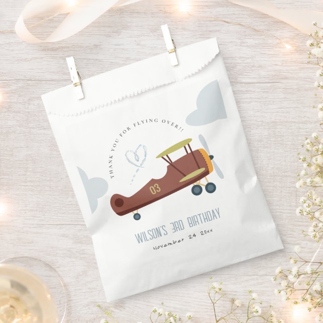 Niedliches Rost Green Blue Biplane Wolkenherz Gebu Geschenktütchen (Ausgeschnitten)