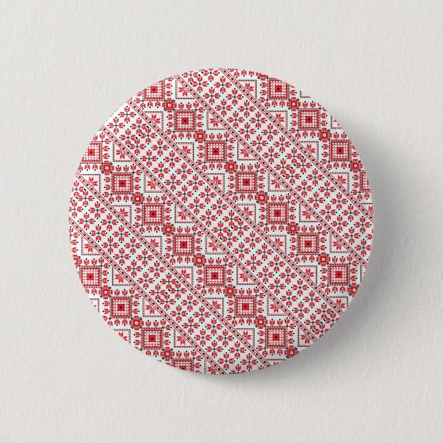 Niedliches, rot dekoratives ukrainisches Muster Button (Vorderseite)