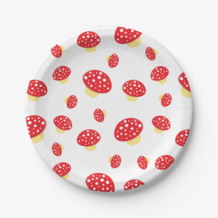 Niedliches Rot-Spott-Toadstool-Pilzmuster Pappteller