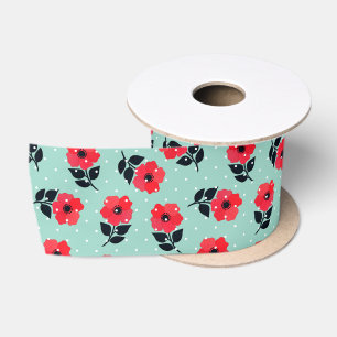 Niedliches Rot/Türkis-dekoratives mit Blumenmuste Satinband