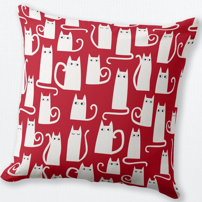 Niedliches Rot und Weiß Kissen (Fun festive red and white cat throw pillow)