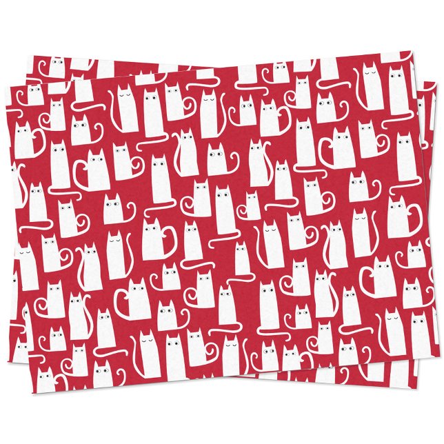 Niedliches Rot und Weiß Seidenpapier (Red and white cat festive tissue paper)