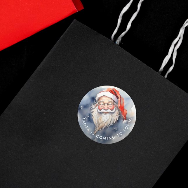 Niedliches Rot und Weiß Weihnachtsmann Portrait Runder Aufkleber (Von Creator hochgeladen)