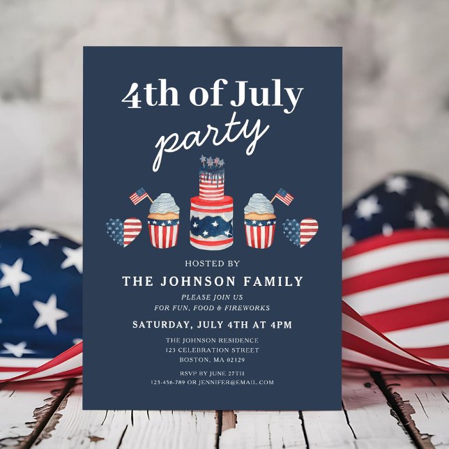 Niedliches Rot-Weiß und Blau 4. Juli Party Einladung (Cute Red White And Blue 4th Of July Party Invitation)