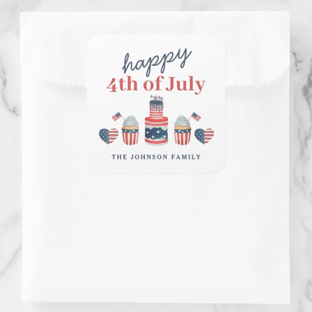 Niedliches Rot-Weiß und Blau 4. Juli Party Quadratischer Aufkleber (Tasche)