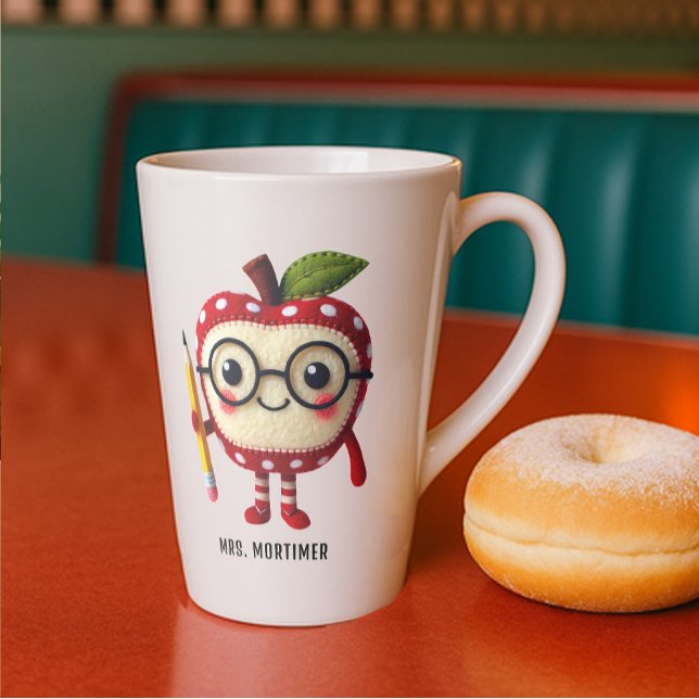 Niedliches rotes Apfelzeichen mit dem Namen des Bl Milchtasse (Cute Apple character wearing glasses and holding a pencil for teachers appreciation custom name)