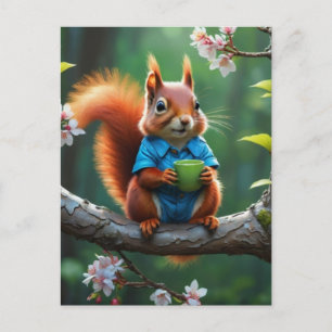 Niedliches Rotes Eichhörnchen auf dem Baum-68364 Postkarte